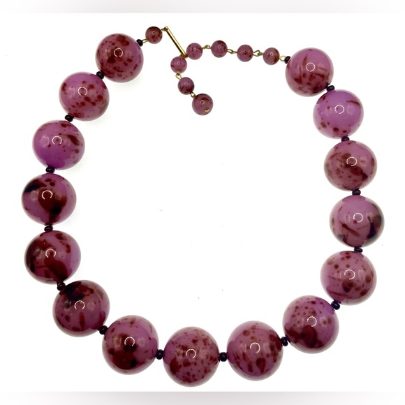 Vintage Lilac Speckled Lucite Beaded Necklace Mid Century Chunky Retro Statement - Picture 3 of 9